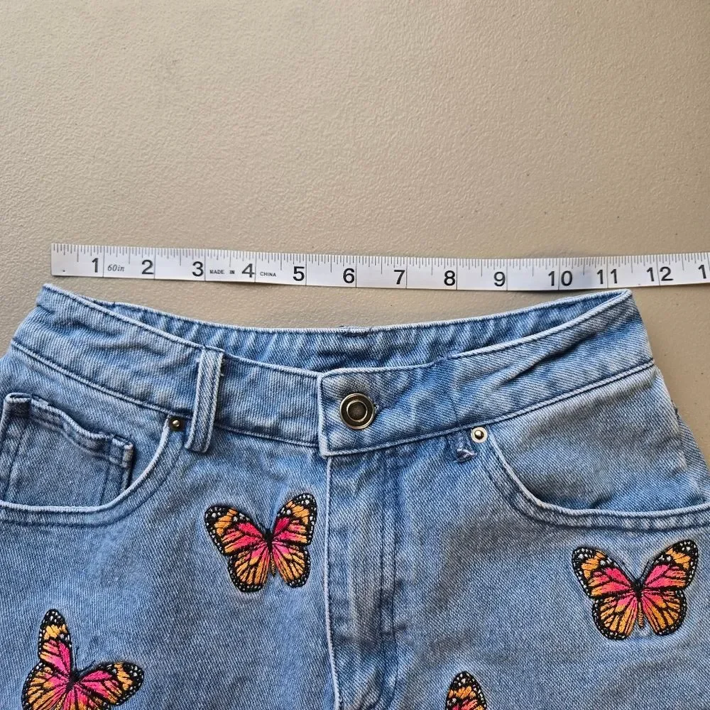 Fashion Nova Butterfly Embroidered Denim Shorts